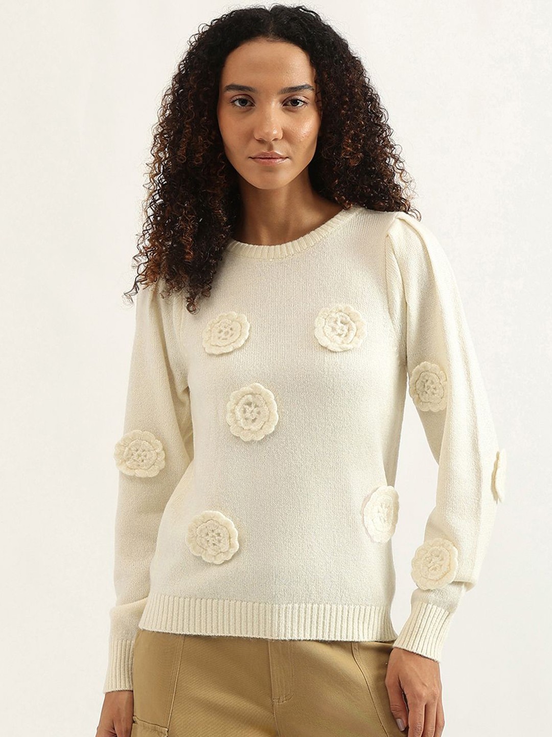 

United Colors of Benetton Women Self Design Quirky Pullover, Beige
