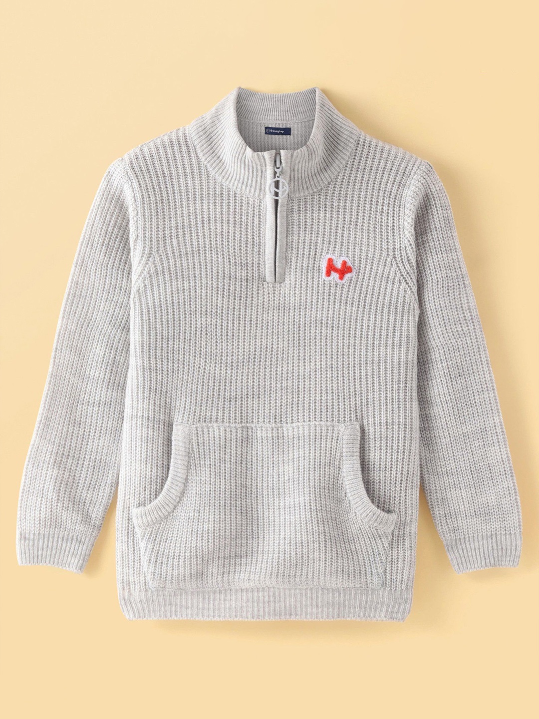

Honeyhap Kids Half Zipper Ribbed Pullover, Grey