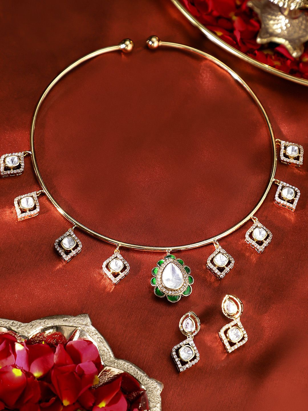

Priyaasi Gold-Plated American Diamond Studded Jewellery Set