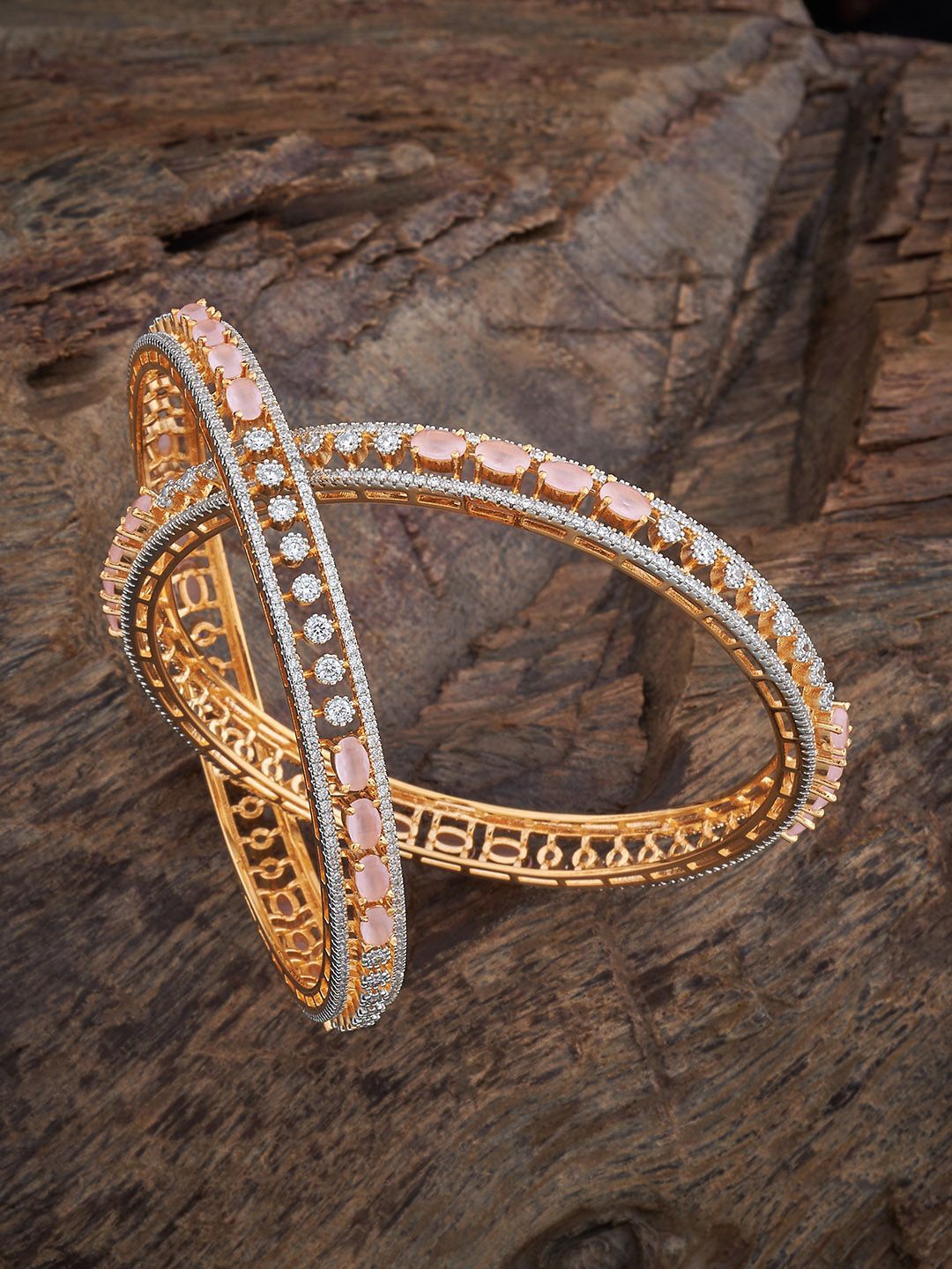 

Kushal's Fashion Jewellery Set Of 2 Gold-Plated Cubic Zirconia Stone Studded Bangles