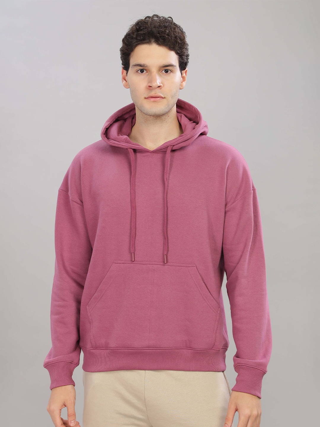 

TOMHIDDLE Men Cotton Hooded Long Sleeves Sweatshirt, Pink