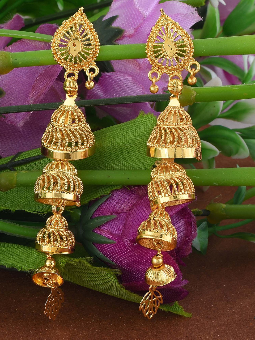 

MEMOIR Gold Plated Quartz Studded Dome Shaped Jhumkas