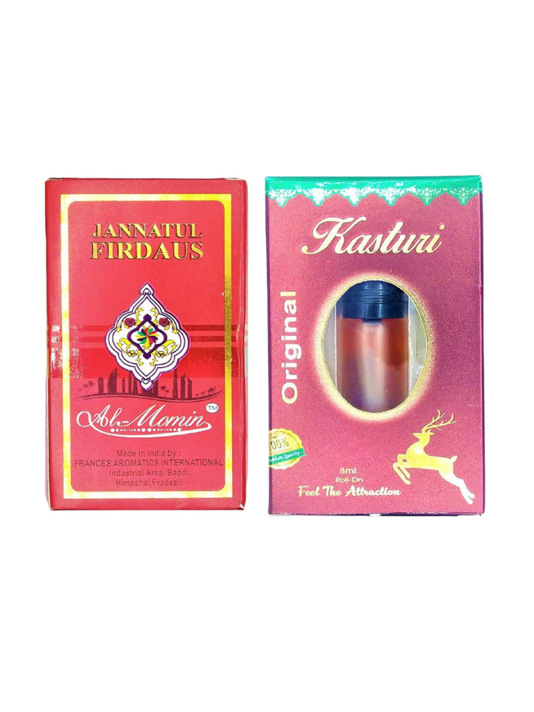 

RAVIOUR LIFESTYLE Set Of 2 Jannat Ul Firdous & Kasturi Roll On Attar - 8 ml Each, Transparent