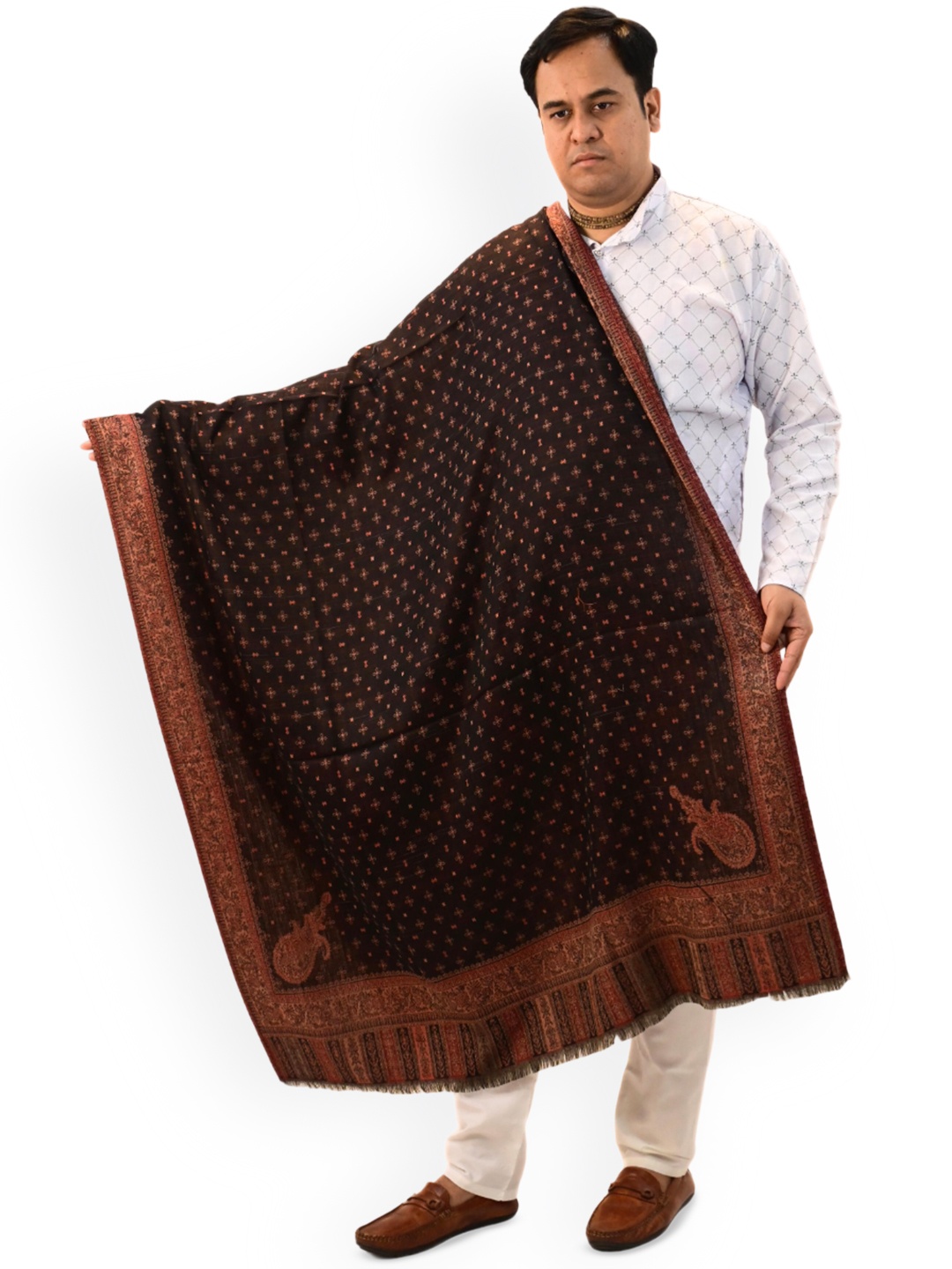 

Vrinde Paisley Printed Pure Woollen Shawl, Black