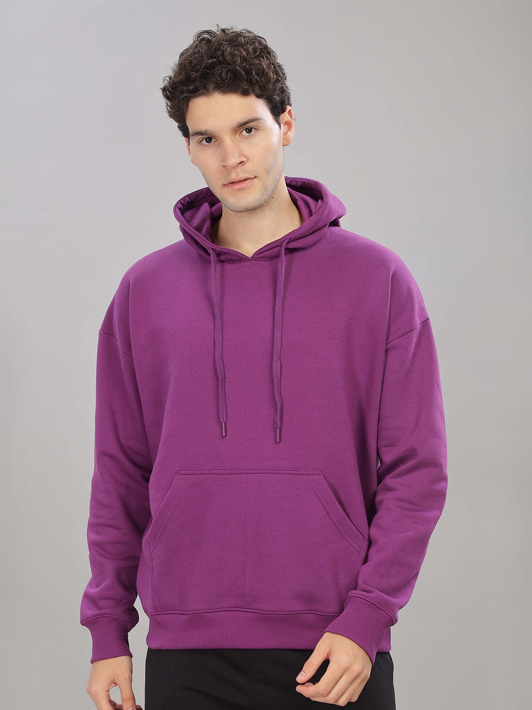 

TOMHIDDLE Men Cotton Hooded Long Sleeves Pullover Sweatshirt, Purple