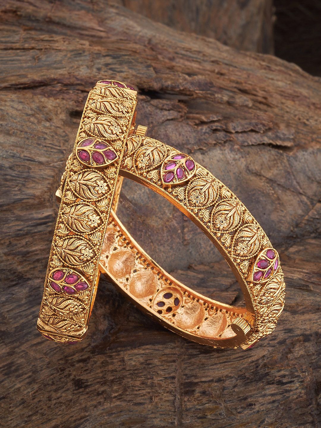 

Kushal's Fashion Jewellery Set Of 2 Gold-Plated Stone Studded Bangles