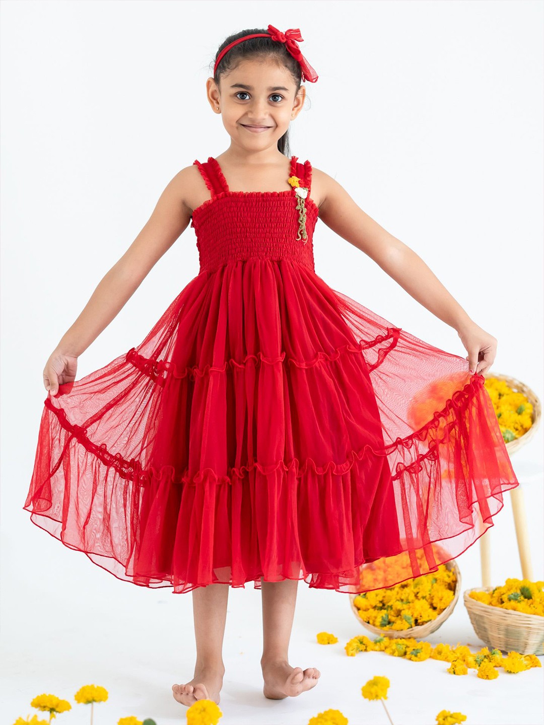 

Soleilclo Girls Applique Fit & Flare Midi Dress, Red