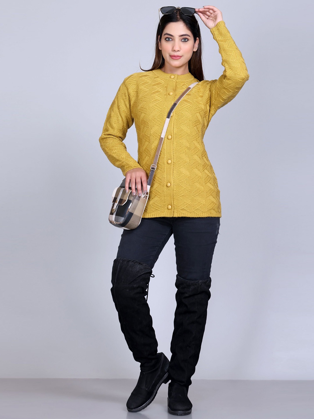 

Winter Wonders Women Self Design Woollen Cardigan, Yellow