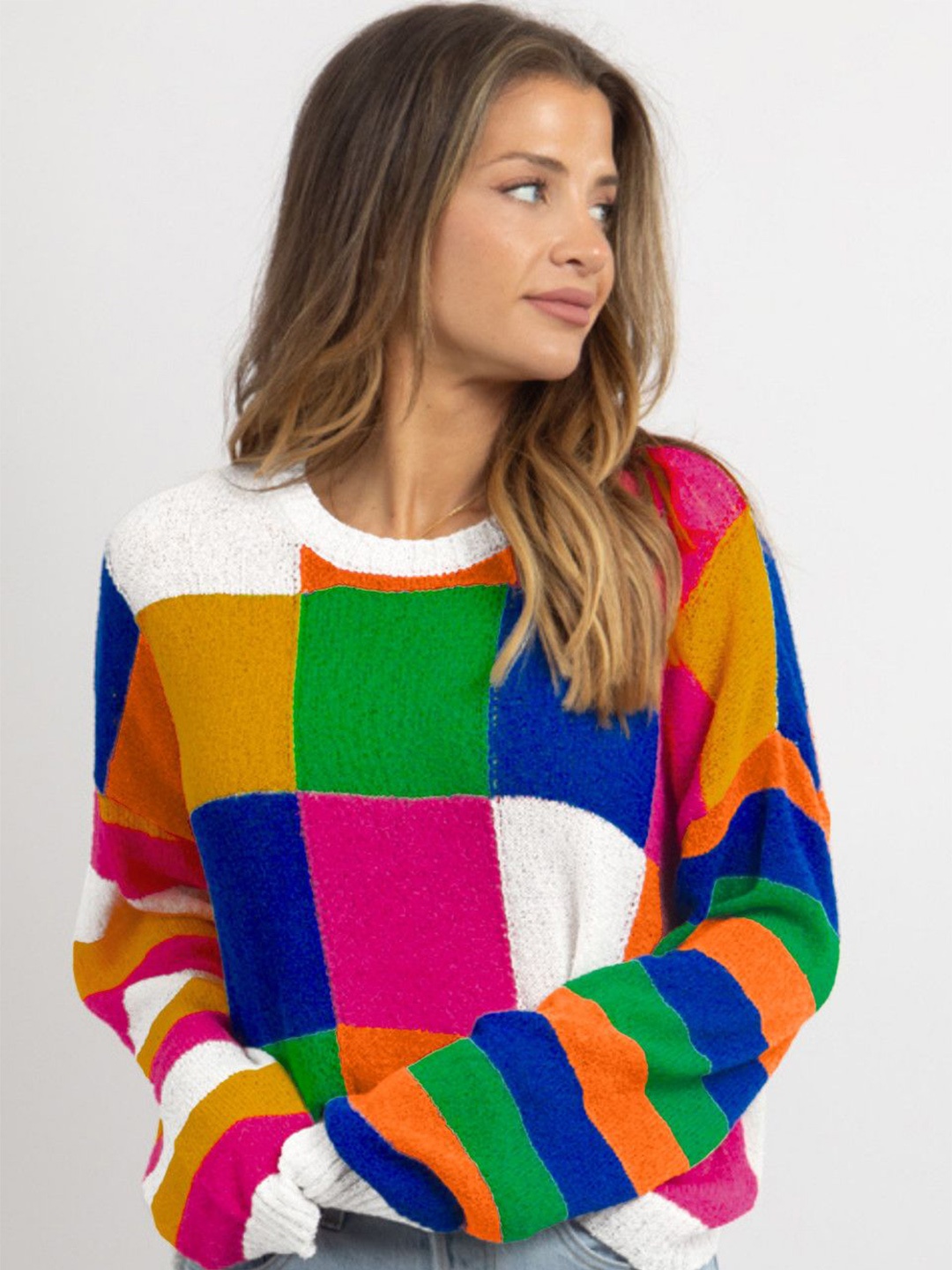 

StyleCast Women Checked Long Sleeves Pullover, Orange