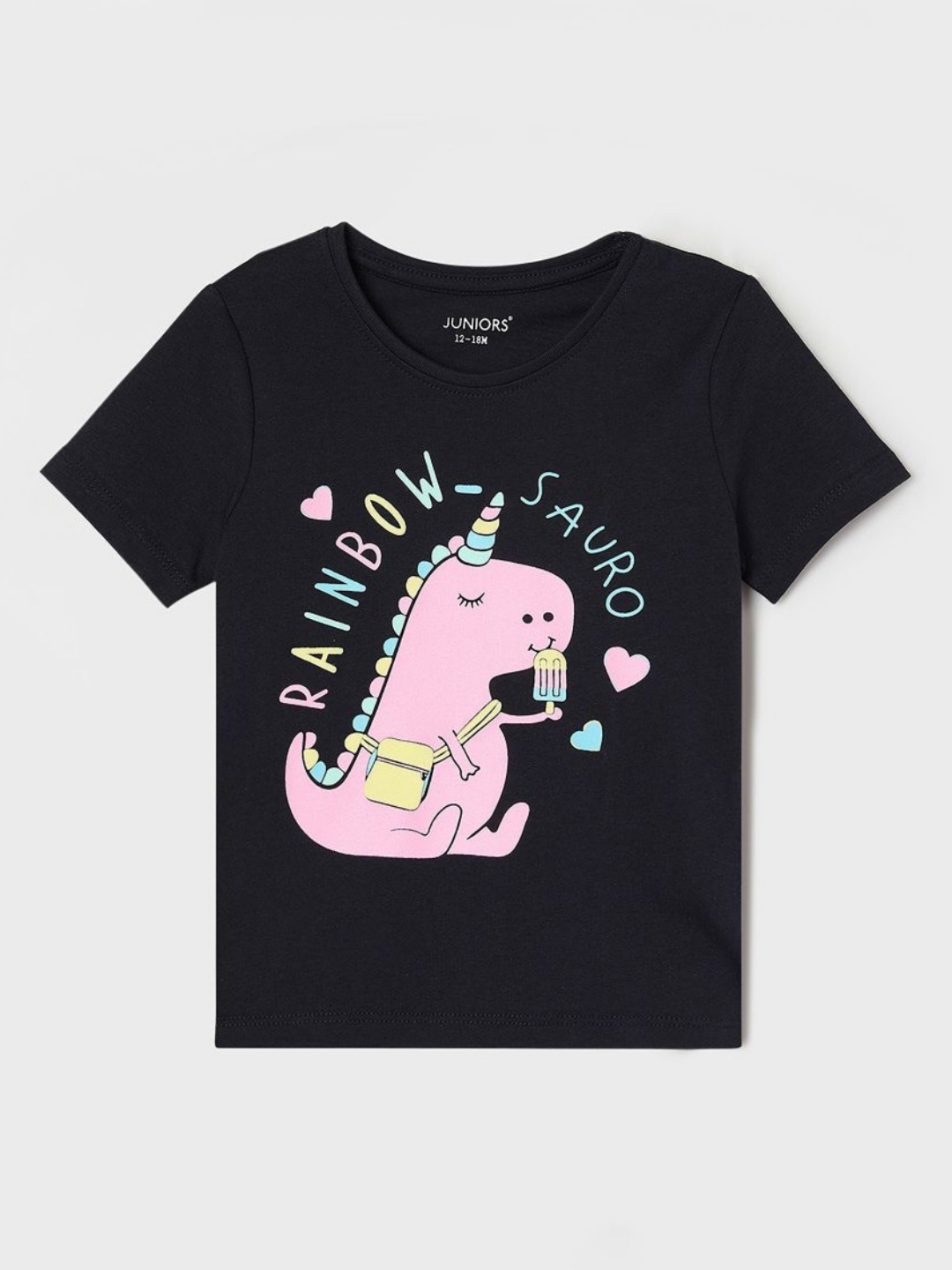 

Juniors by Lifestyle Girls Pure Cotton Dino Graphic T-Shirt, Black