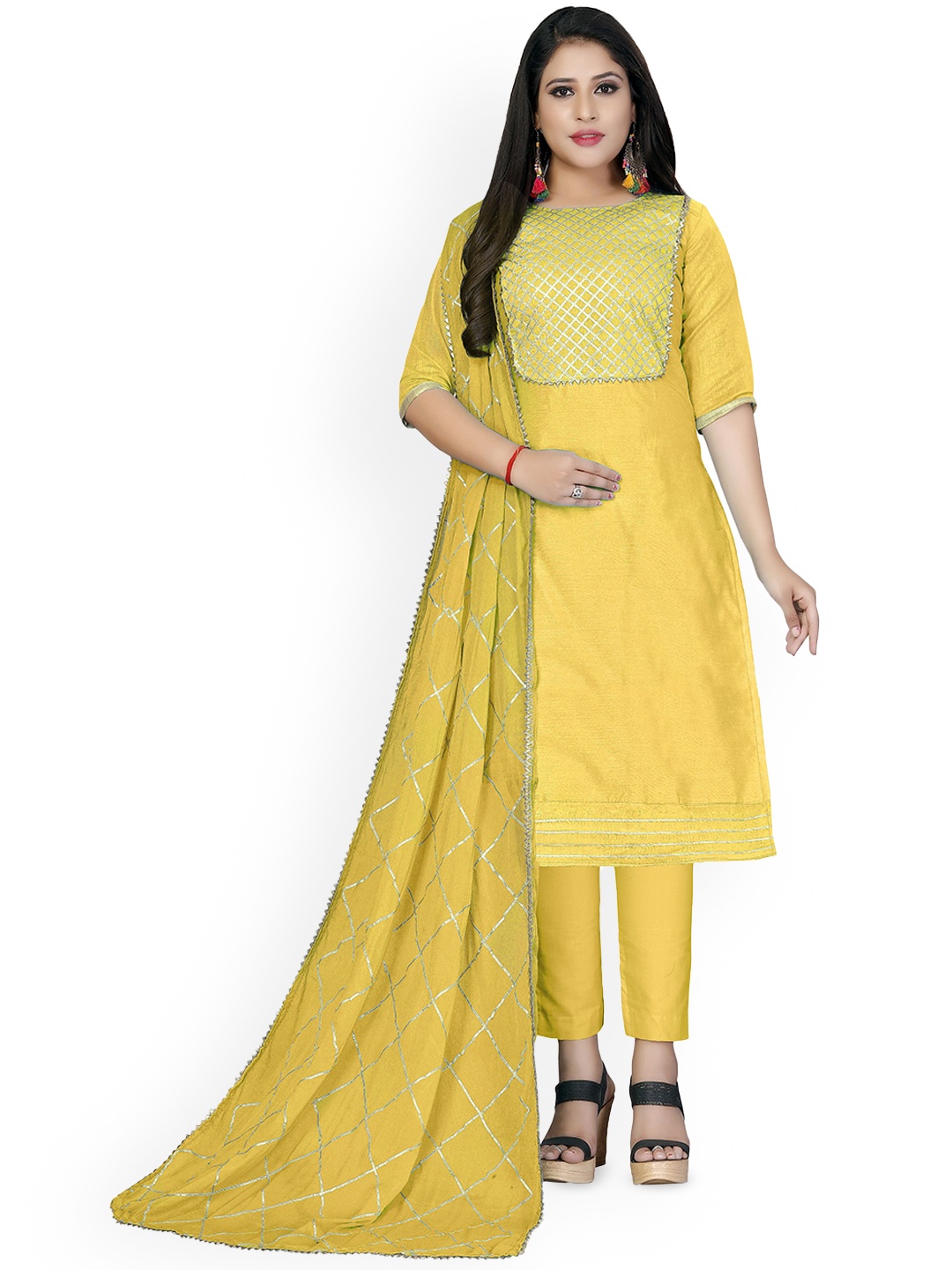 

Maroosh Embellished Unstitched Dress Material, Yellow