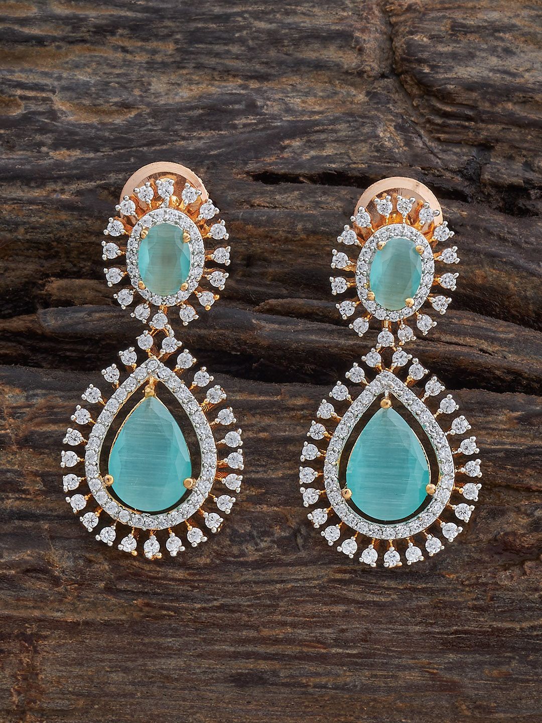 

Kushal's Fashion Jewellery Rhodium-Plated Zircon Studded Teardrop Shaped Drop Earrings, Silver