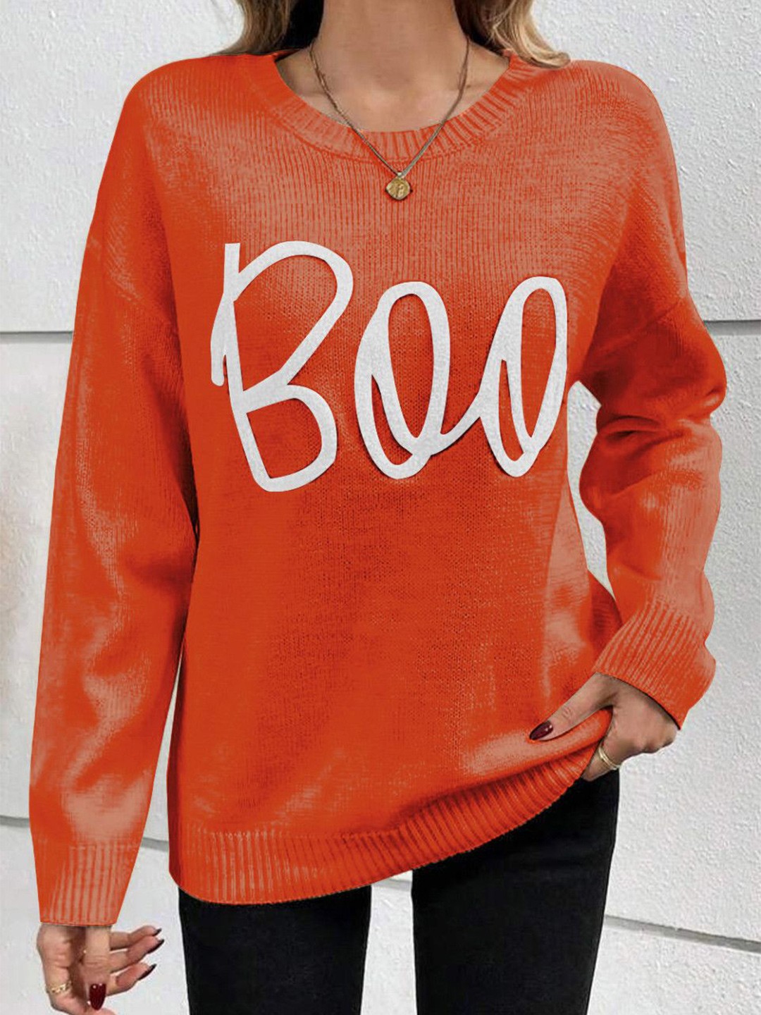 

StyleCast Women Typography Printed Pullover Sweater, Orange