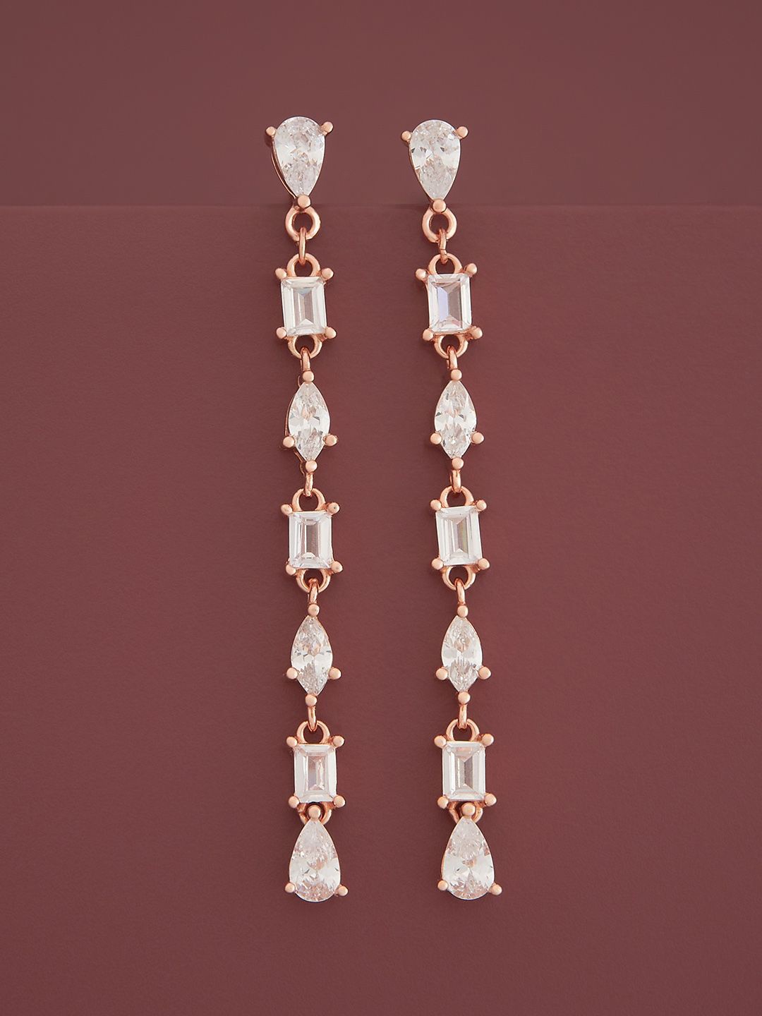 

Kushal's Fashion Jewellery Sterling Silver Zircon Rose Gold-Plated Drop Earrings
