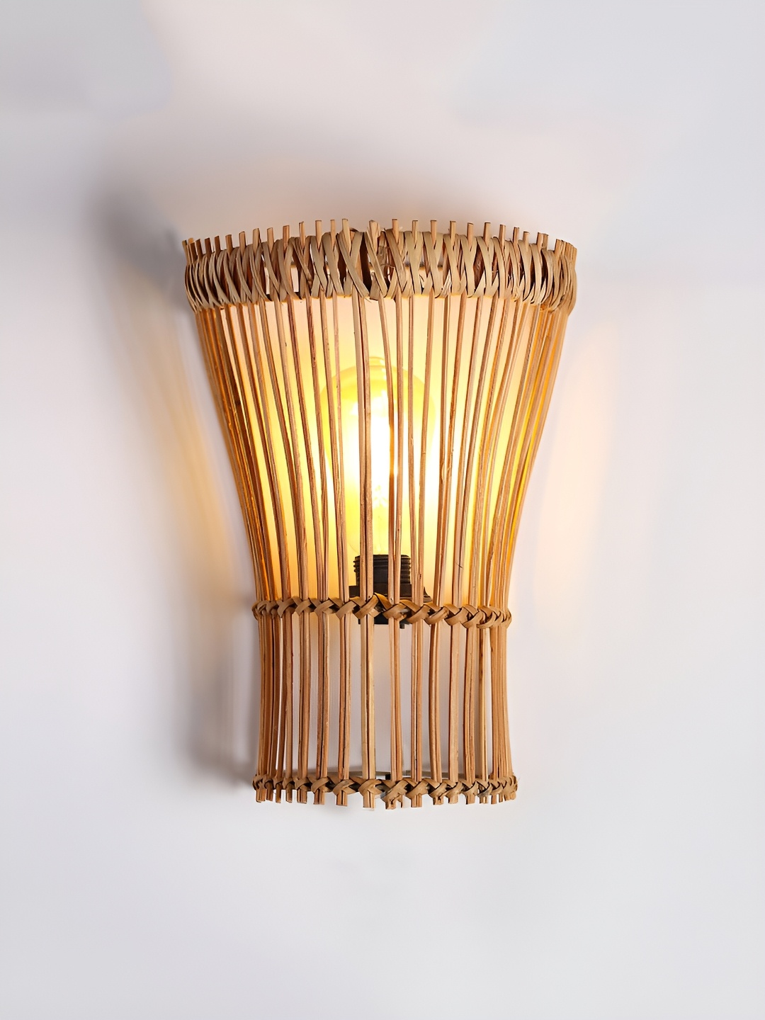 

HABERE INDIA Brown Textured Wood Cylinder Shaped Wall Lamp