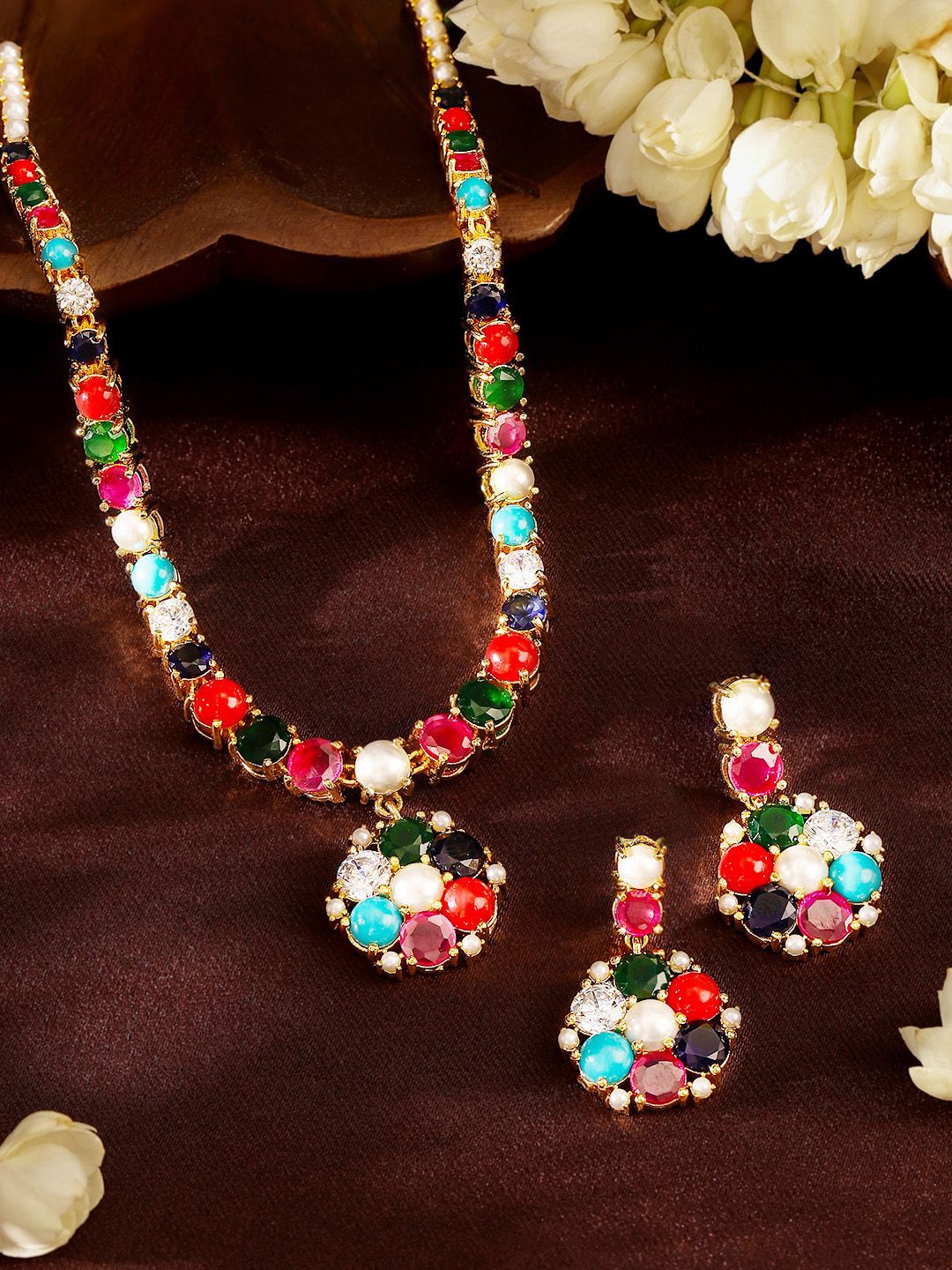 

Priyaasi Gold-Plated Stones-Studded Necklace and Earrings