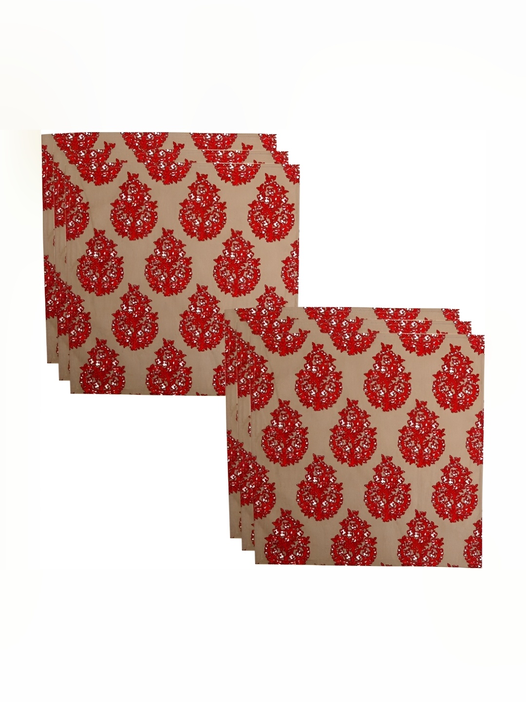 

BILBERRY Furnishing by preeti grover Beige & Red 6 Pieces Printed Cotton Table Napkins