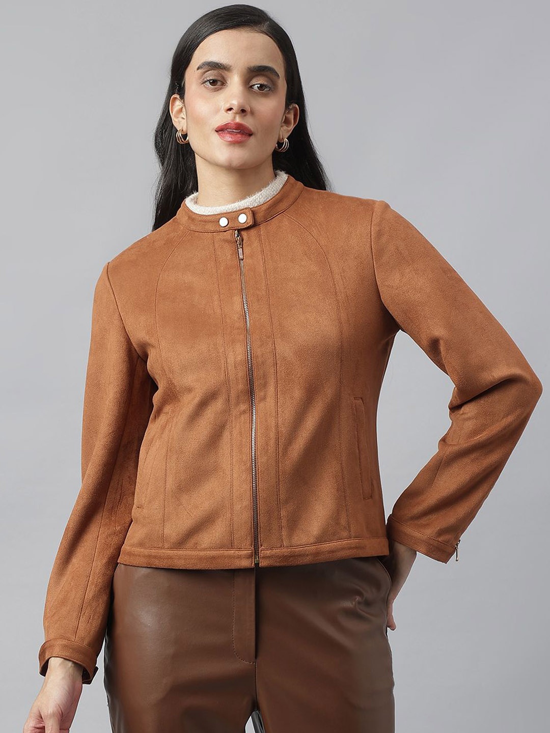 

Latin Quarters Women Lightweight Longline Biker Jacket, Tan