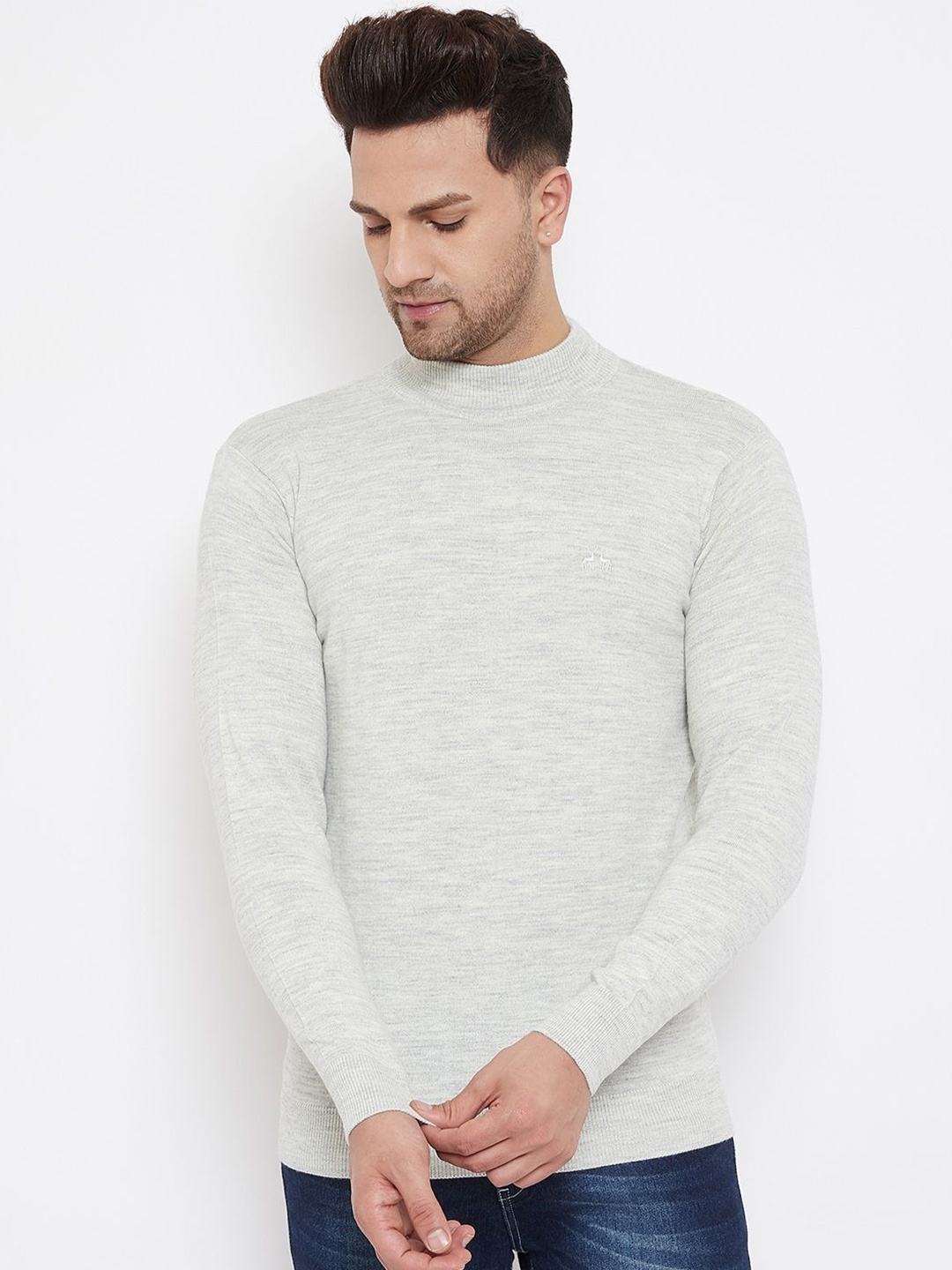 

98 Degree North Men Solid Long Sleeves Woollen Pullover, Grey