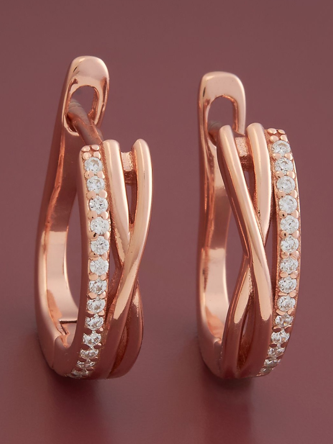 

Kushal's Fashion Jewellery Sterling Silver Zircon Rose Gold-Plated Hoop Earrings