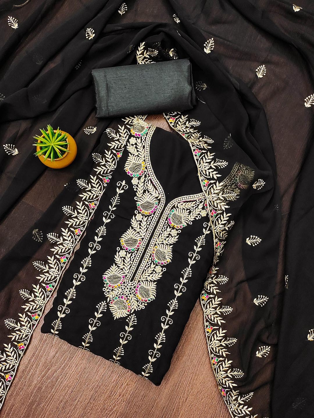 

Maroosh Ethnic Motifs Embellished Unstitched Dress Material, Black