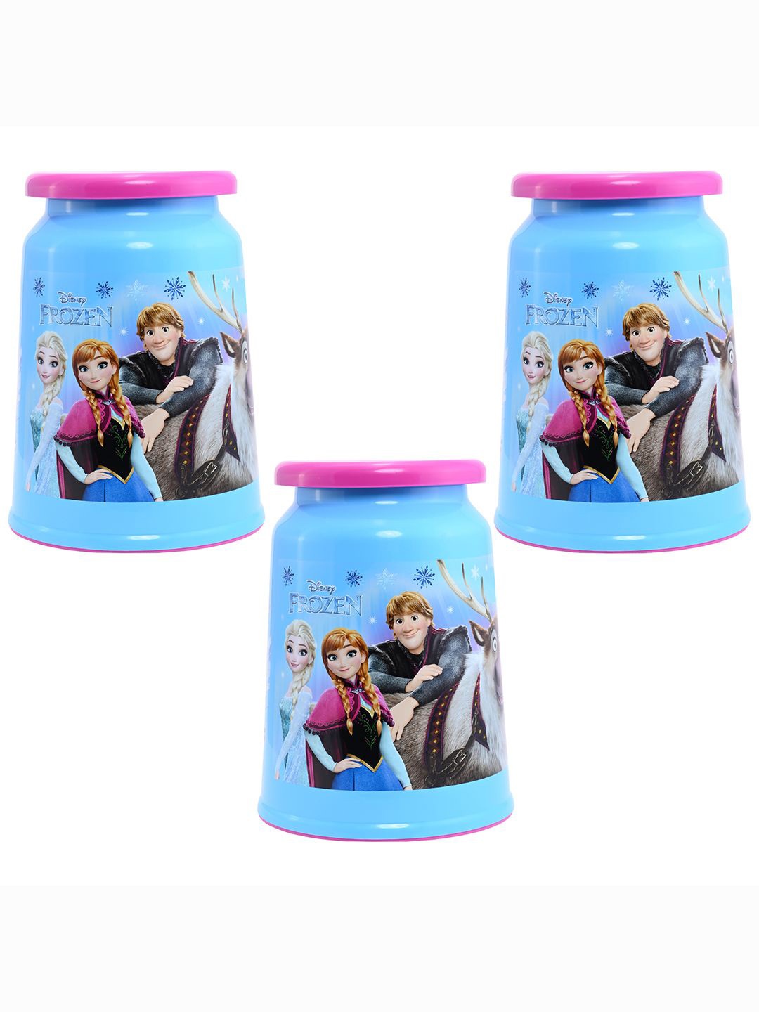 

Kuber Industries Blue & Pink 3 Pieces Disney Frozen Printed Round Stools