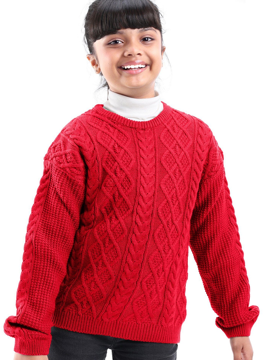 

Honeyhap Unisex Kids Self Design Cable Knit Pullover, Red