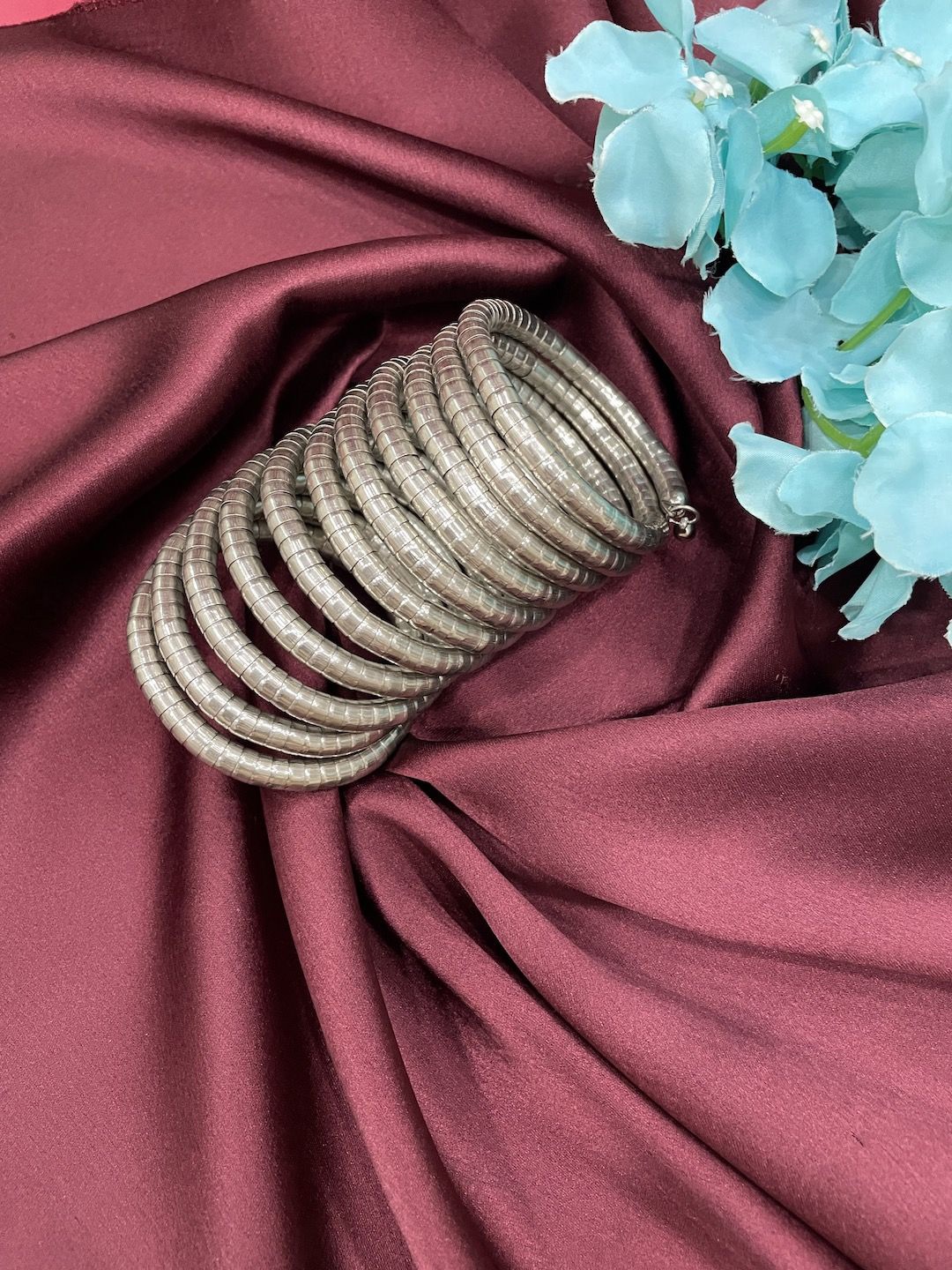 

Digital Dress Room Silver-Plated Spring Coil Tribal Spiral Bangle