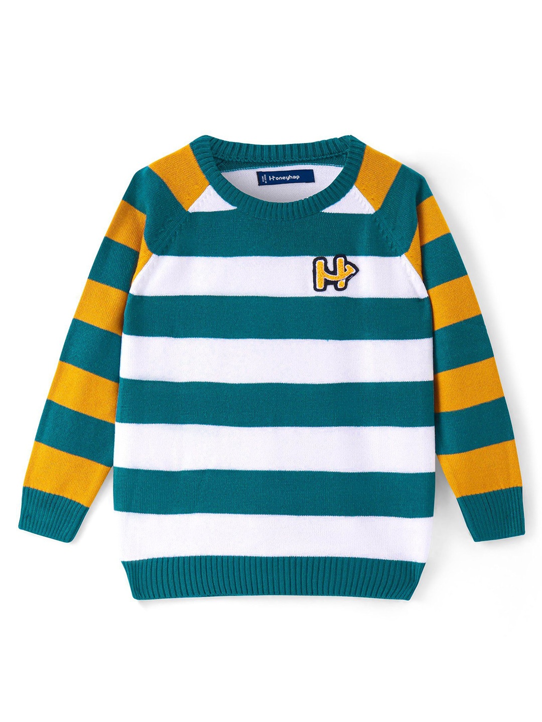 

Honeyhap Boys Striped Round Neck Long Sleeves Pullover Sweater, White