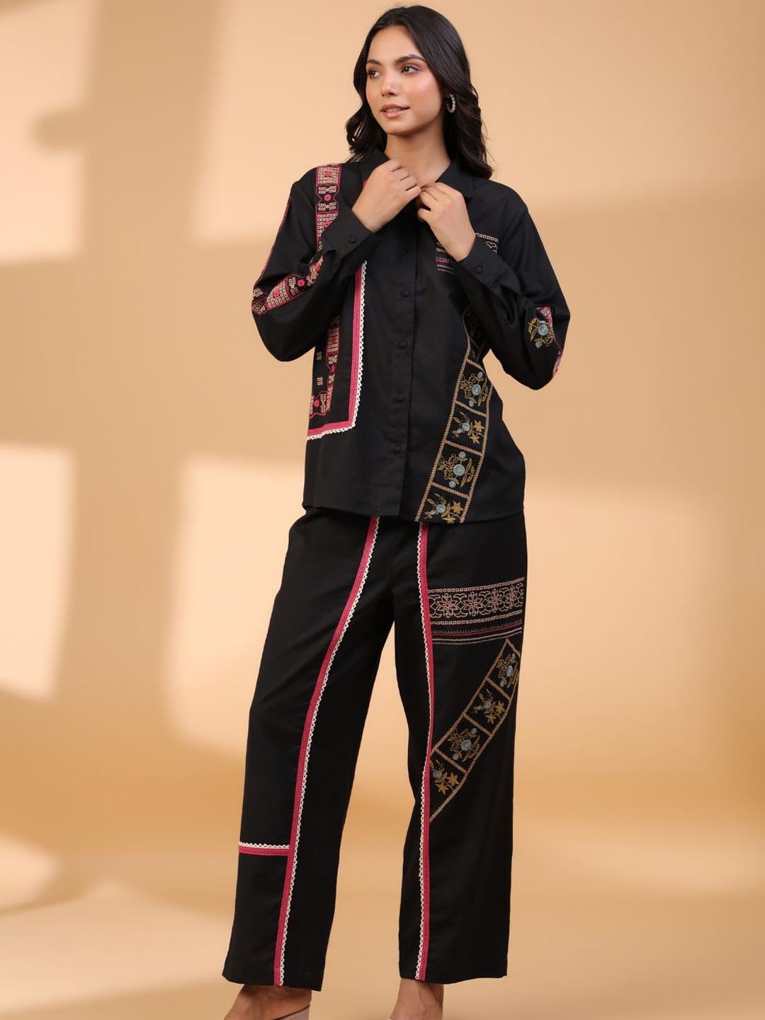

Zolo Label Embroidered Shirt & Trousers, Black