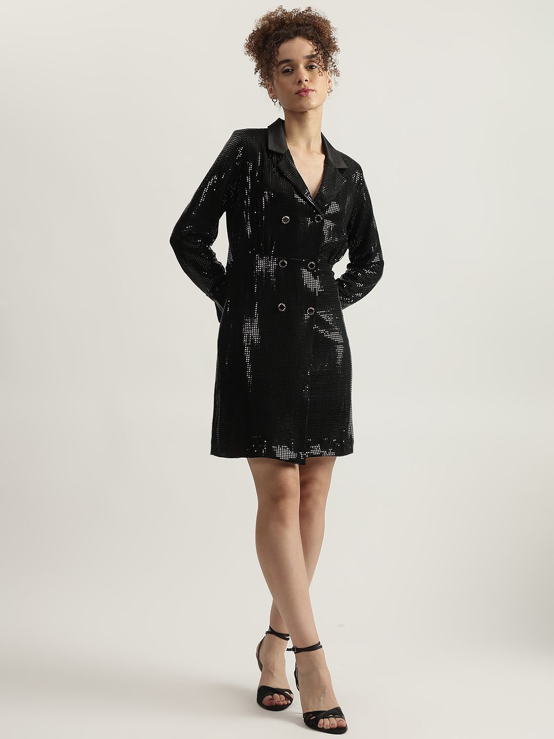 

CENTRESTAGE Women Shirt Collar Blazer Dresses, Black