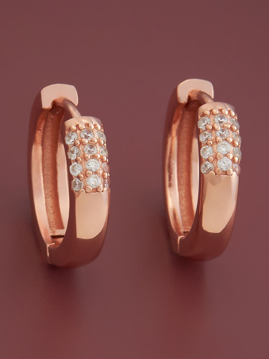 

Kushal's Fashion Jewellery Sterling Silver Zircon Rose Gold-Plated Hoop Earrings