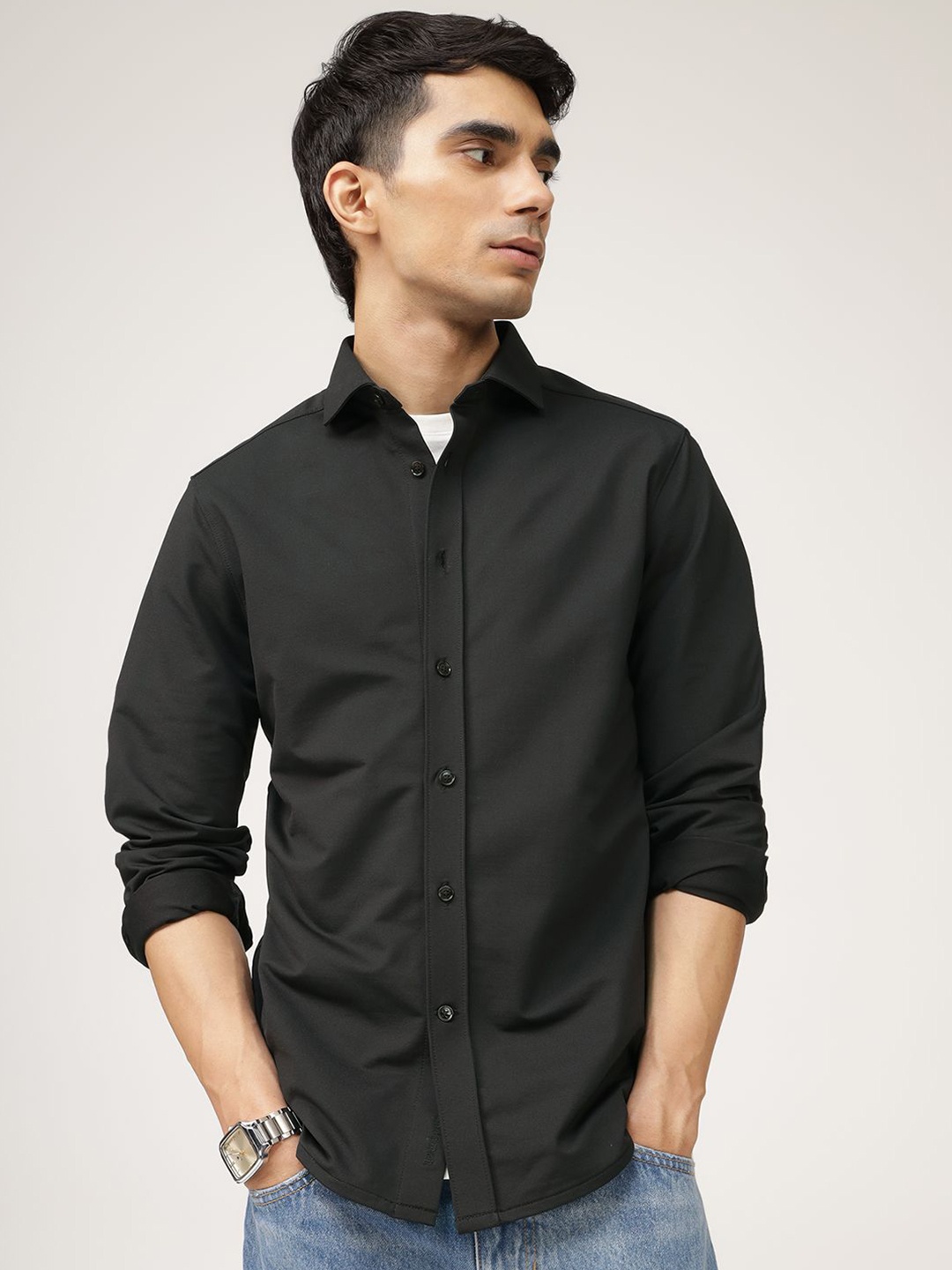 

Andamen Premium Long Sleeves Twill Weave Casual Shirt, Black