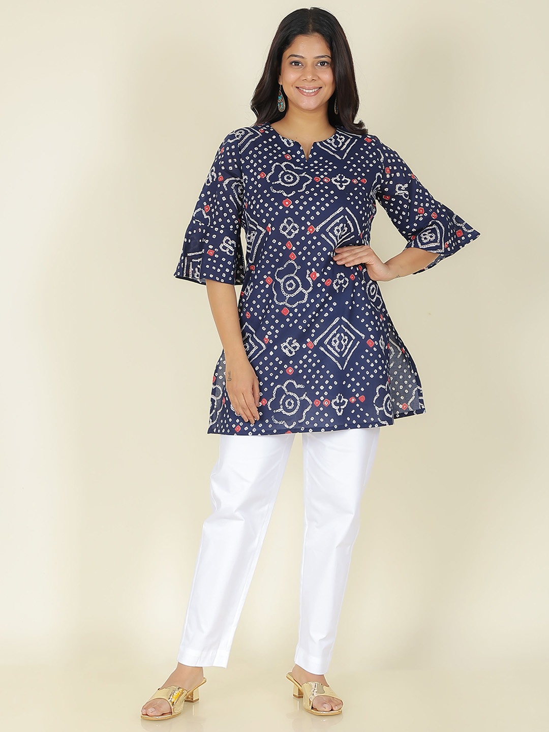 

Aramya Bandhani Printed Pure Cotton Straight Kurti With Trouser, Blue
