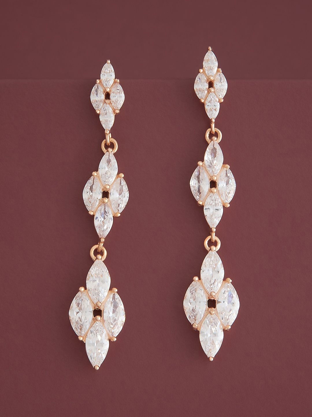 

Kushal's Fashion Jewellery Sterling Silver Zircon Rose Gold-Plated Drop Earrings