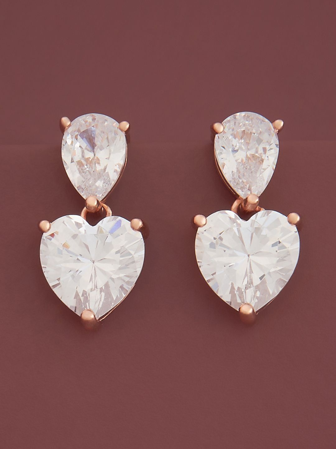 

Kushal's Fashion Jewellery Sterling Silver Zircon Rose Gold-Plated Drop Earrings