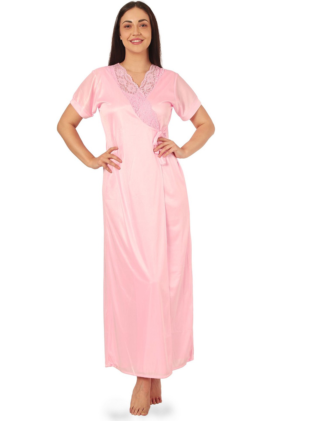 

Noty Women Set of 2 Satin Maxi Nightdress With Robe, Pink