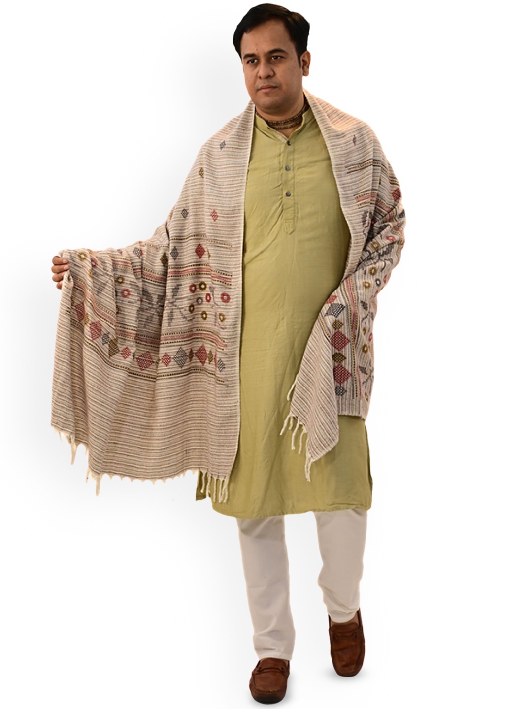 

Vrinde Kashmiri Printed Woollen Shawl, Beige