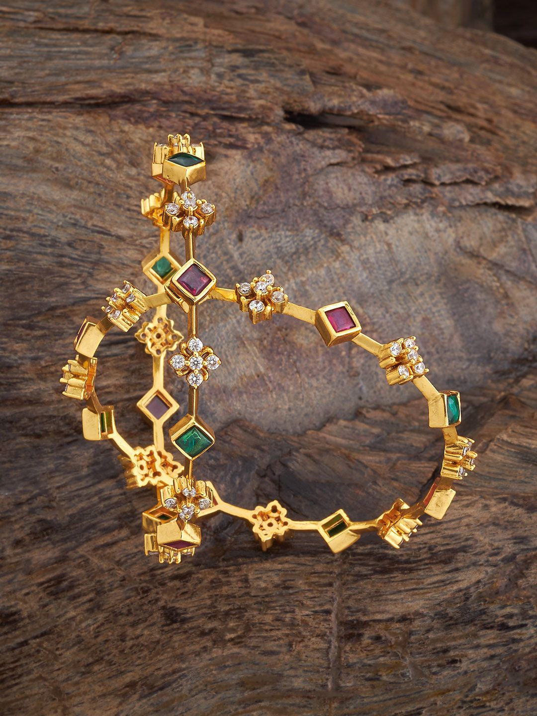 

Kushal's Fashion Jewellery Set of 2 Gold-Plated Stone Studded Antique Bangles
