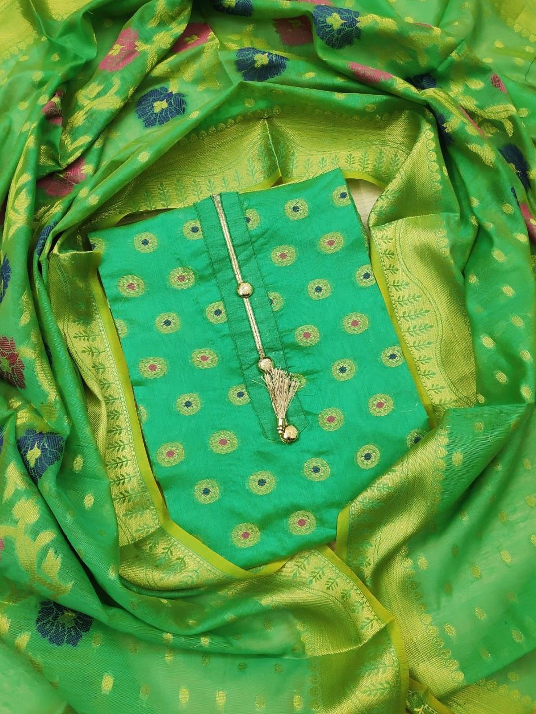 

Maroosh Ethnic Motifs Unstitched Dress Material, Green