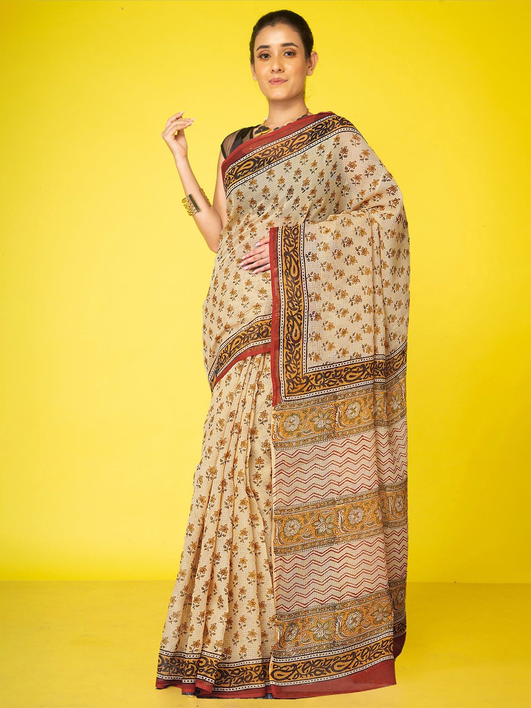 

Unnati Silks Ethnic Motifs Pure Cotton Handloom Kota Saree, Cream