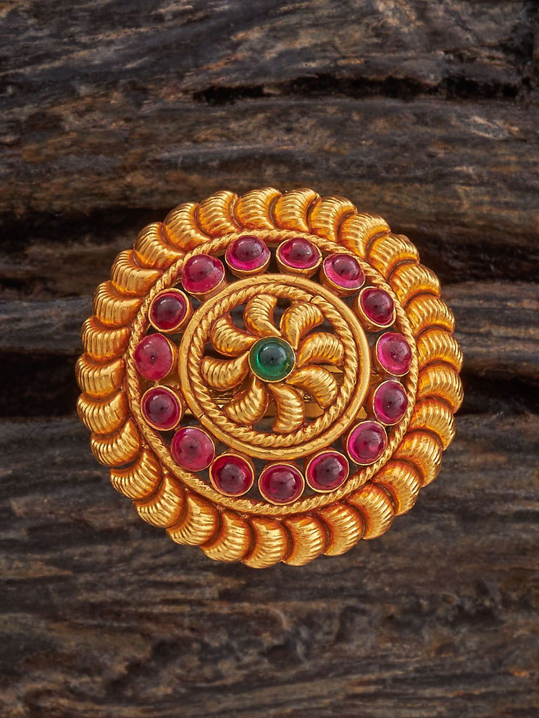 

Kushal's Fashion Jewellery Gold-Plated Stone Studded Adjustable Finger Ring