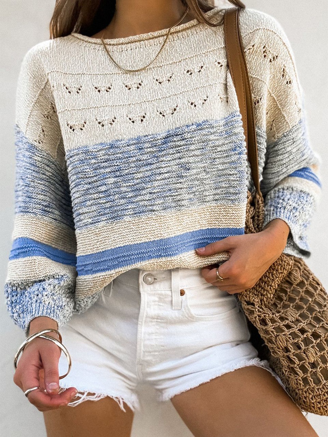 

StyleCast Women Striped Boat Neck Pullover, Blue
