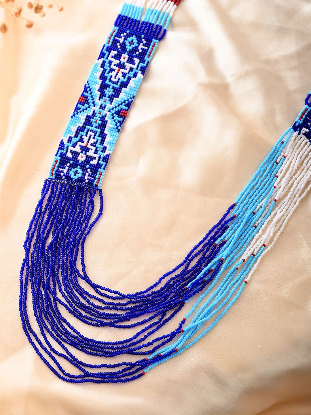 

RICHEERA Silver-Plated Beaded Layered Statement Necklace, Blue