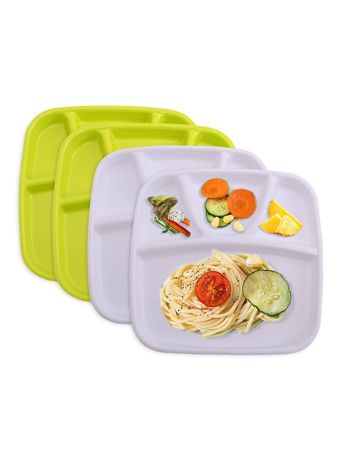 

Kuber Industries White & Green 4 Pieces 4 Sections Microwave Safe Plates