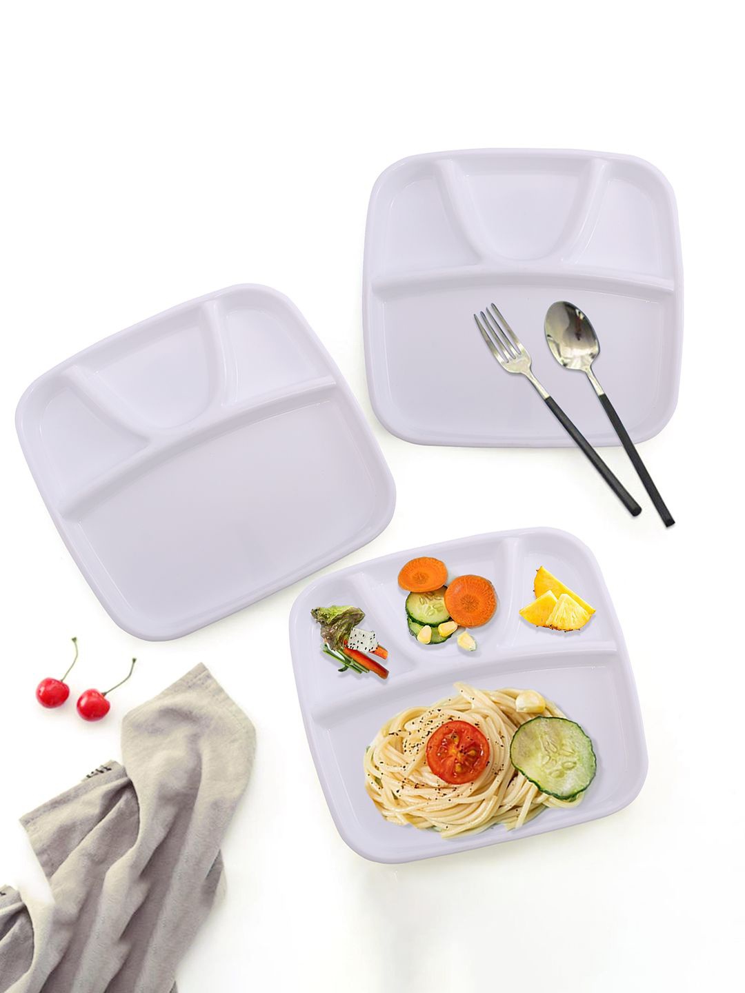 

Kuber Industries White 3 Pieces 4 Sections Microwave Safe Plates