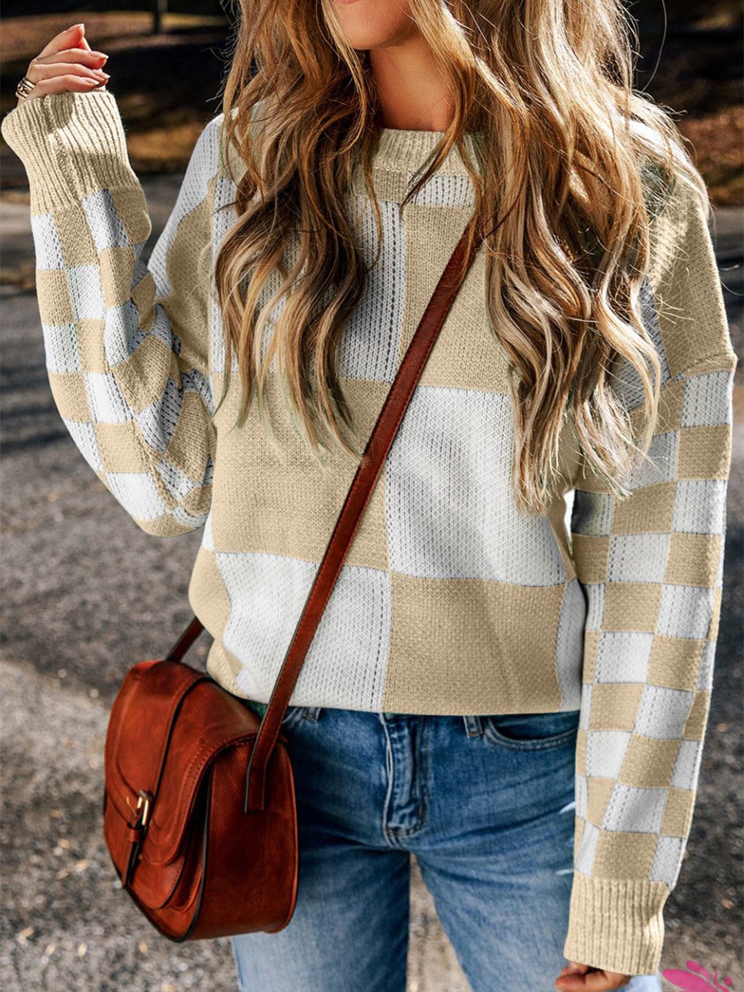 

StyleCast Women Checked Long Sleeves Pullover Sweater, White