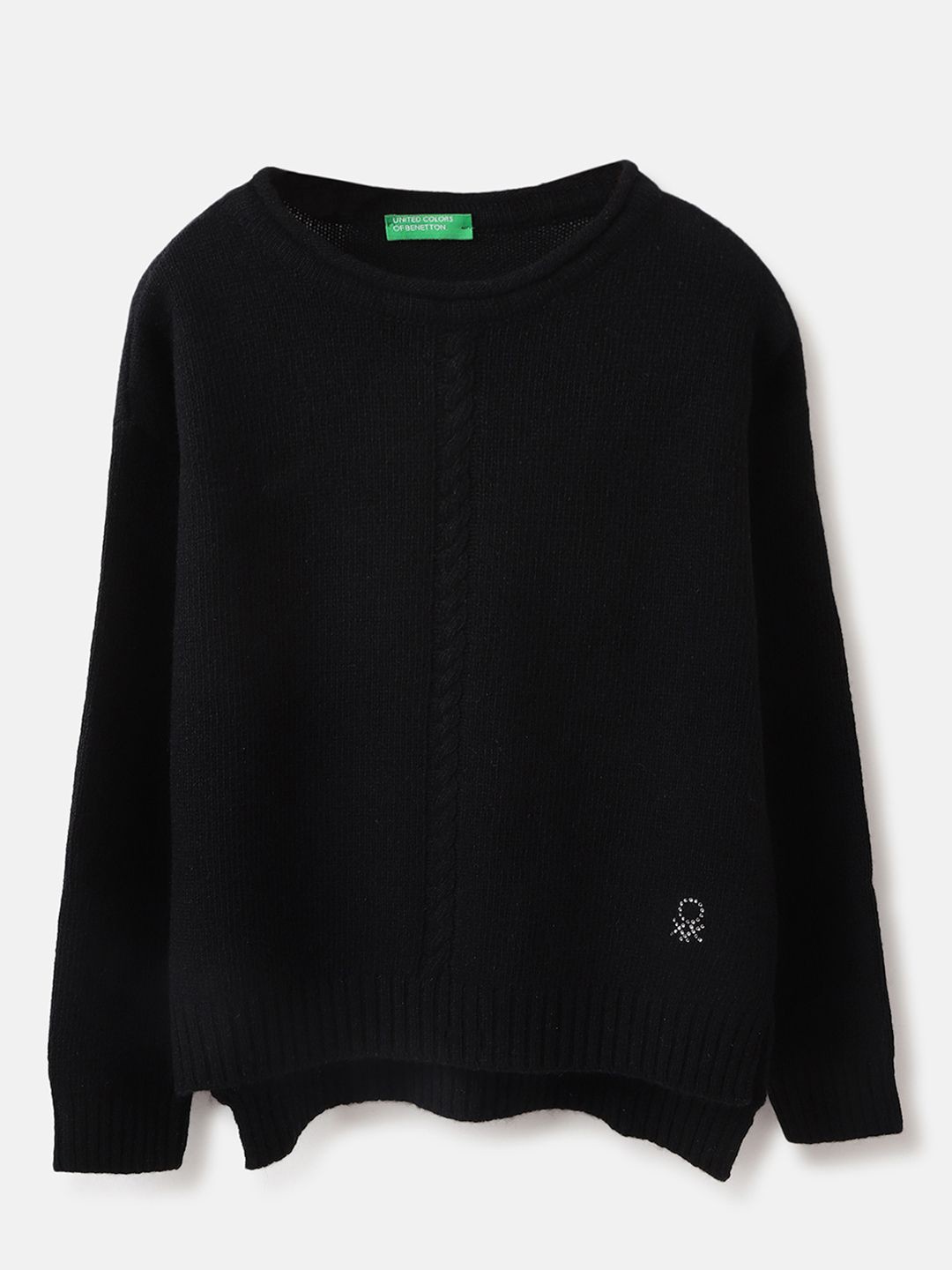 

United Colors of Benetton Girls Printed Long Sleeves Woollen Pullover, Black