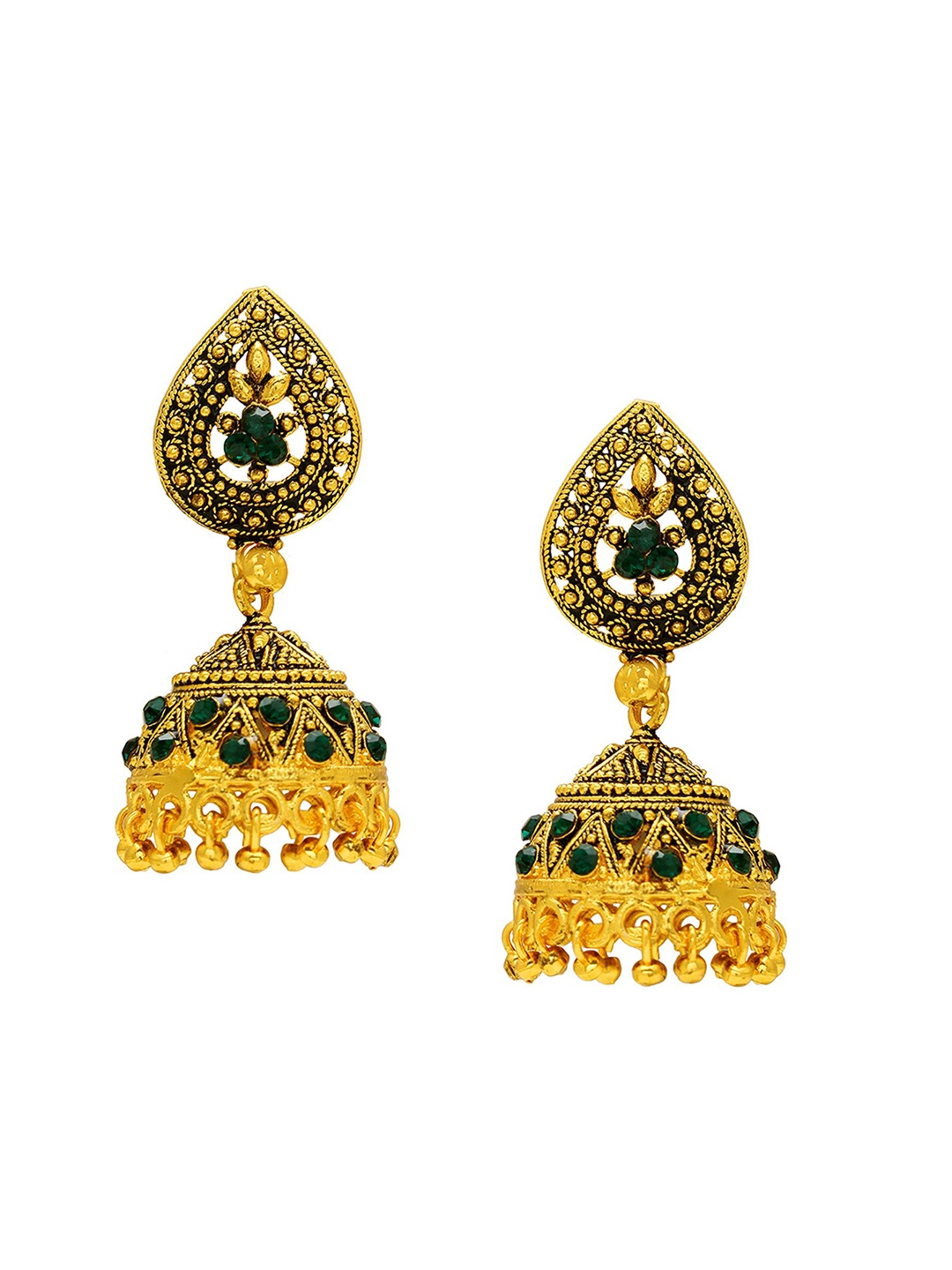 

MEMOIR Gold-Plated Cubic Zirconia Studded Dome Shaped Antique Jhumkas