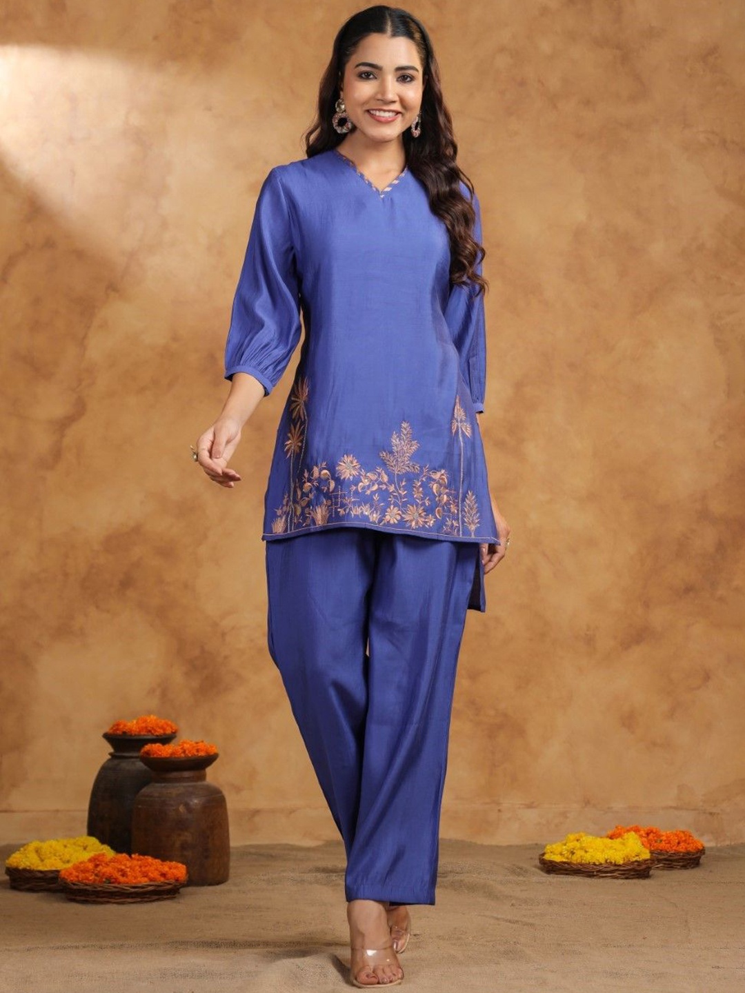 

AUTUMN LANE Arohi Embroidered Top With Trousers, Blue